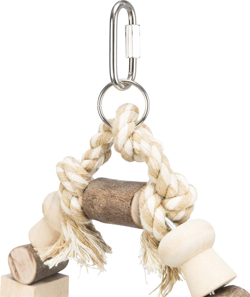Fågelleksak, gunga med färgade träklossar, 13×19 cm