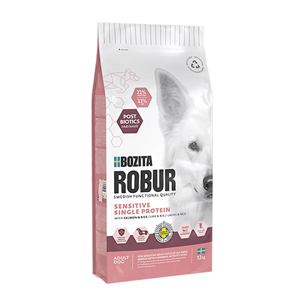 Bozita Robur Adult Sensitive Single Protein Salmon & Rice – Torrfoder 12 kg