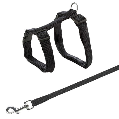 Kattsele+koppel, 22-42 cm/10 mm. 120 cm, nylon, Svart