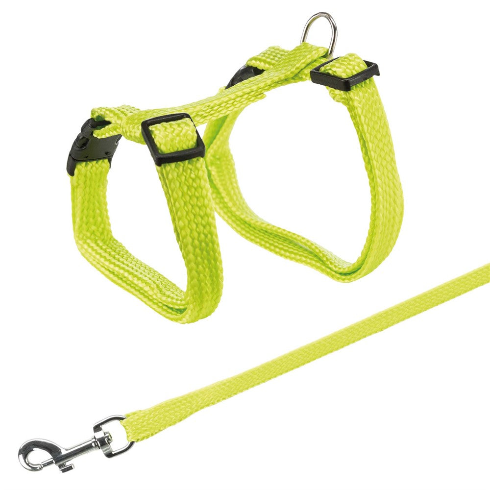 Kattsele+koppel, 22-42 cm/10 mm. 120 cm, nylon, Gul