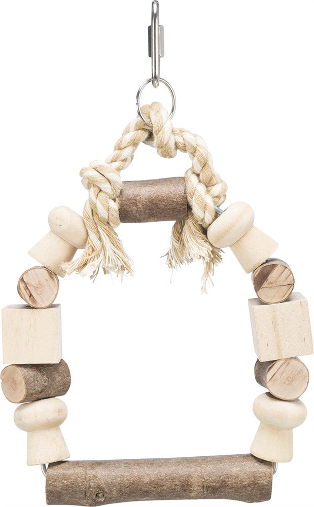 Fågelleksak, gunga med färgade träklossar, 13×19 cm