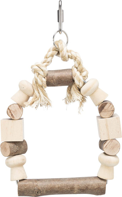 Fågelleksak, gunga med färgade träklossar, 13×19 cm