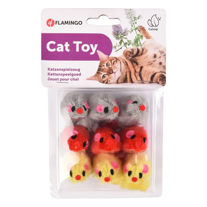 Flamingo Pälsmöss 9-pack Kattleksaker